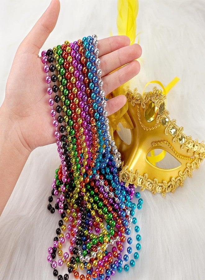 ZZYFGH 33'' 7mm Metallic Colors Bead Necklace Bulk, Mardi Gras Round Beaded Necklaces for Party Favors Costume Necklace (12 Pcs) - Image 4